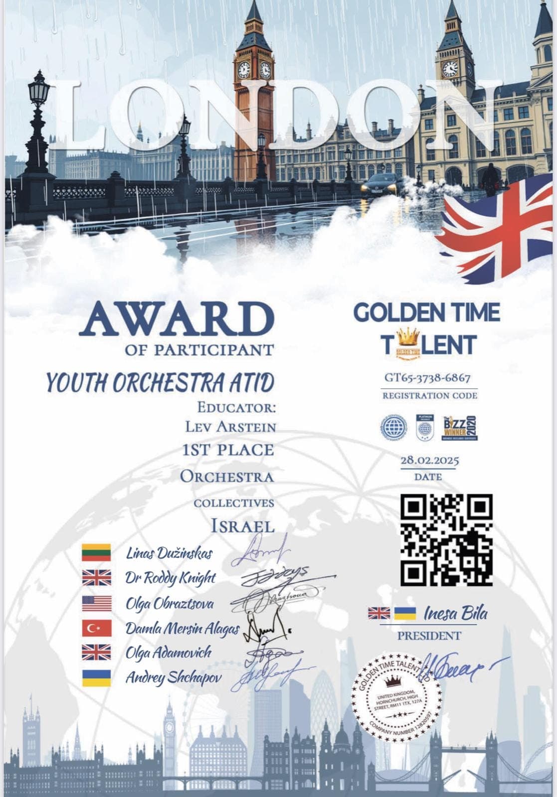 1st place - Golden Time Talent (Orchestra)